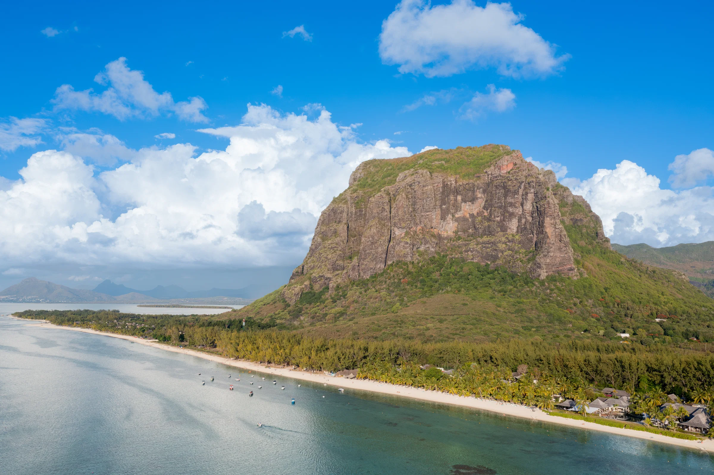 Le Morne Brabant rising above the lagoon and the forest of the peninsula