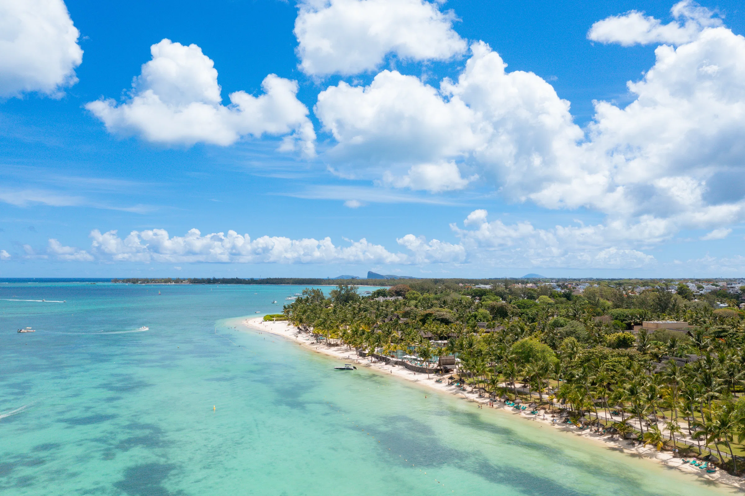 Aerial view of Trou aux Biches beach and lagoon on the north-west coast of Mauritius