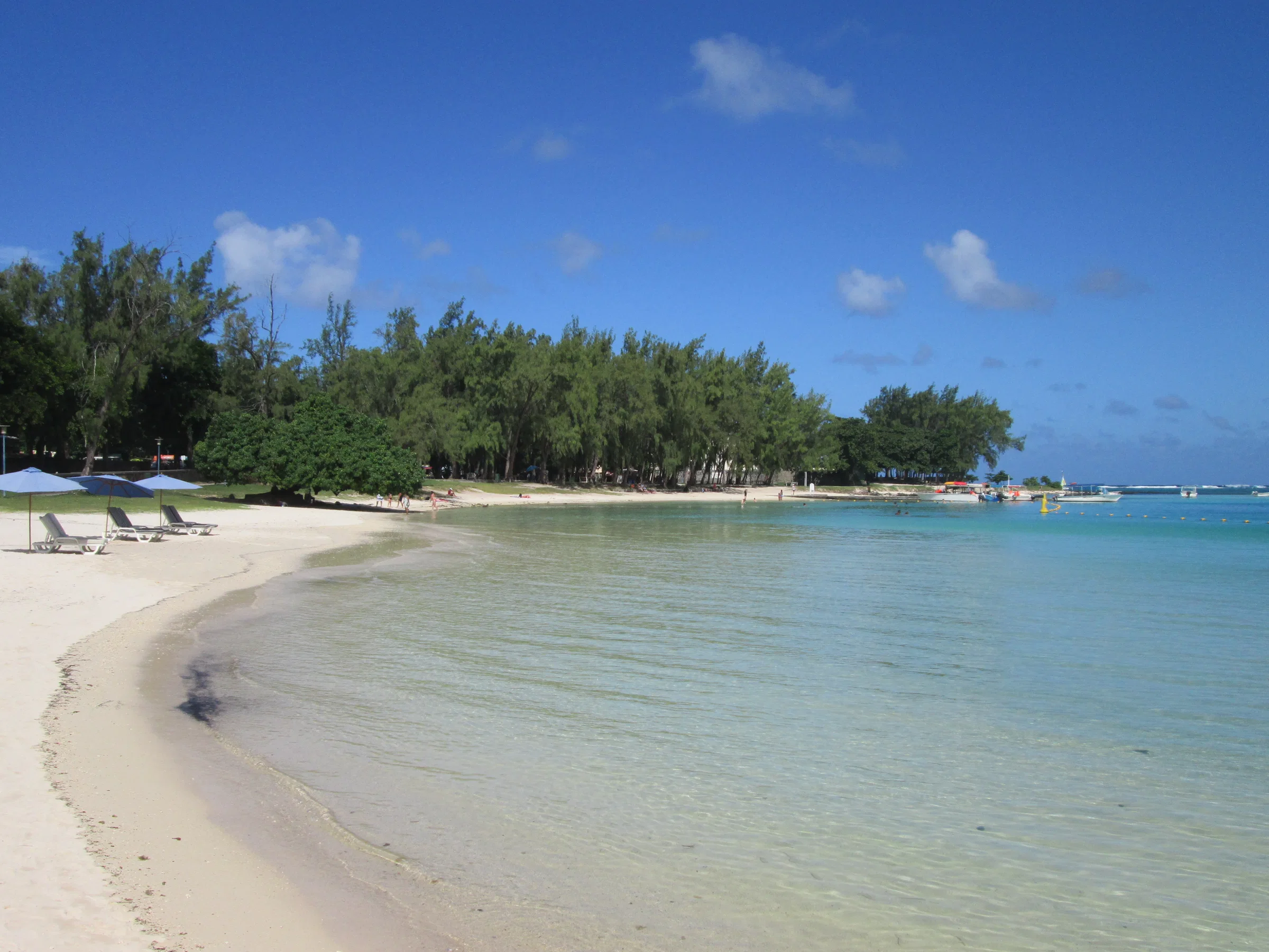 The calm beach and lagoon at Blue Bay, south-east Mauritius