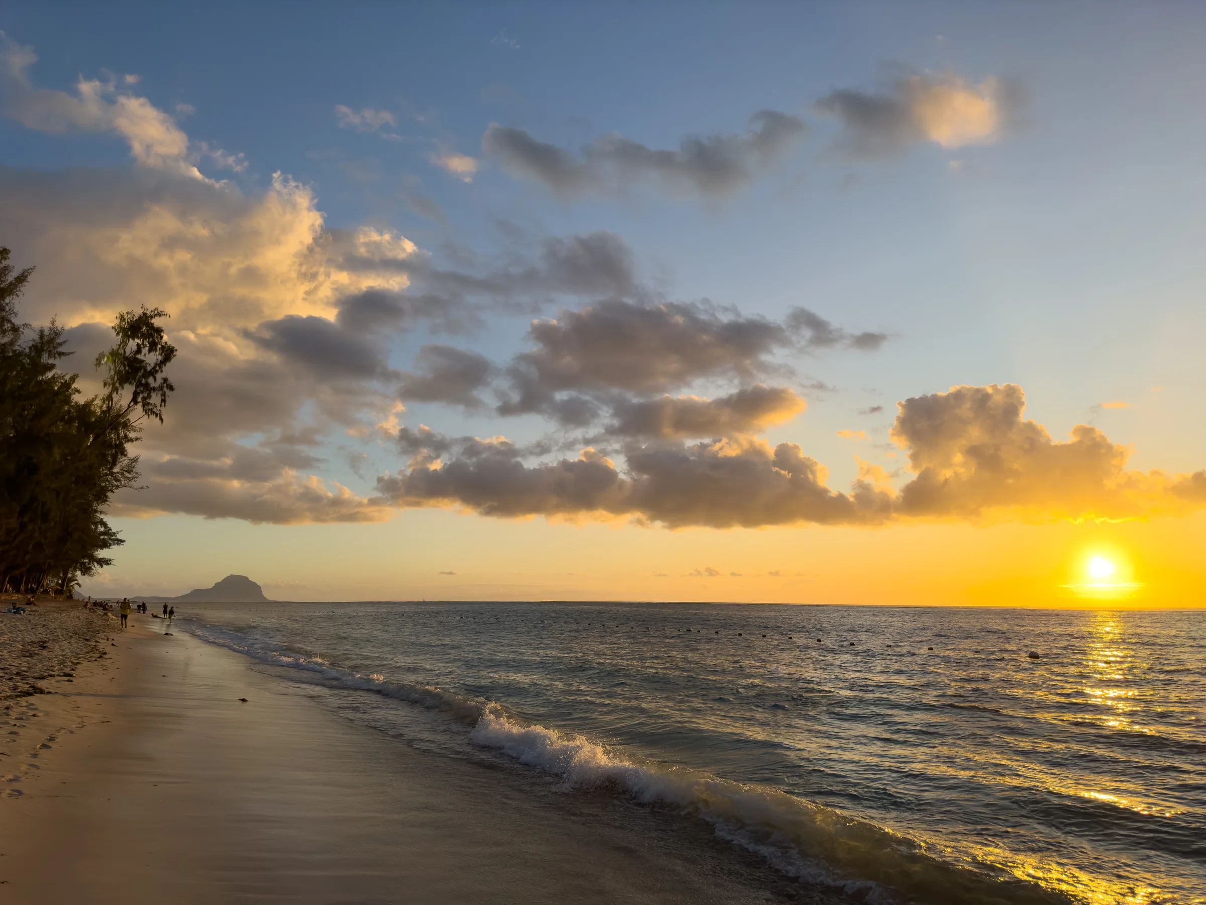 Sunset over the Indian Ocean from Flic en Flac beach, west coast of Mauritius