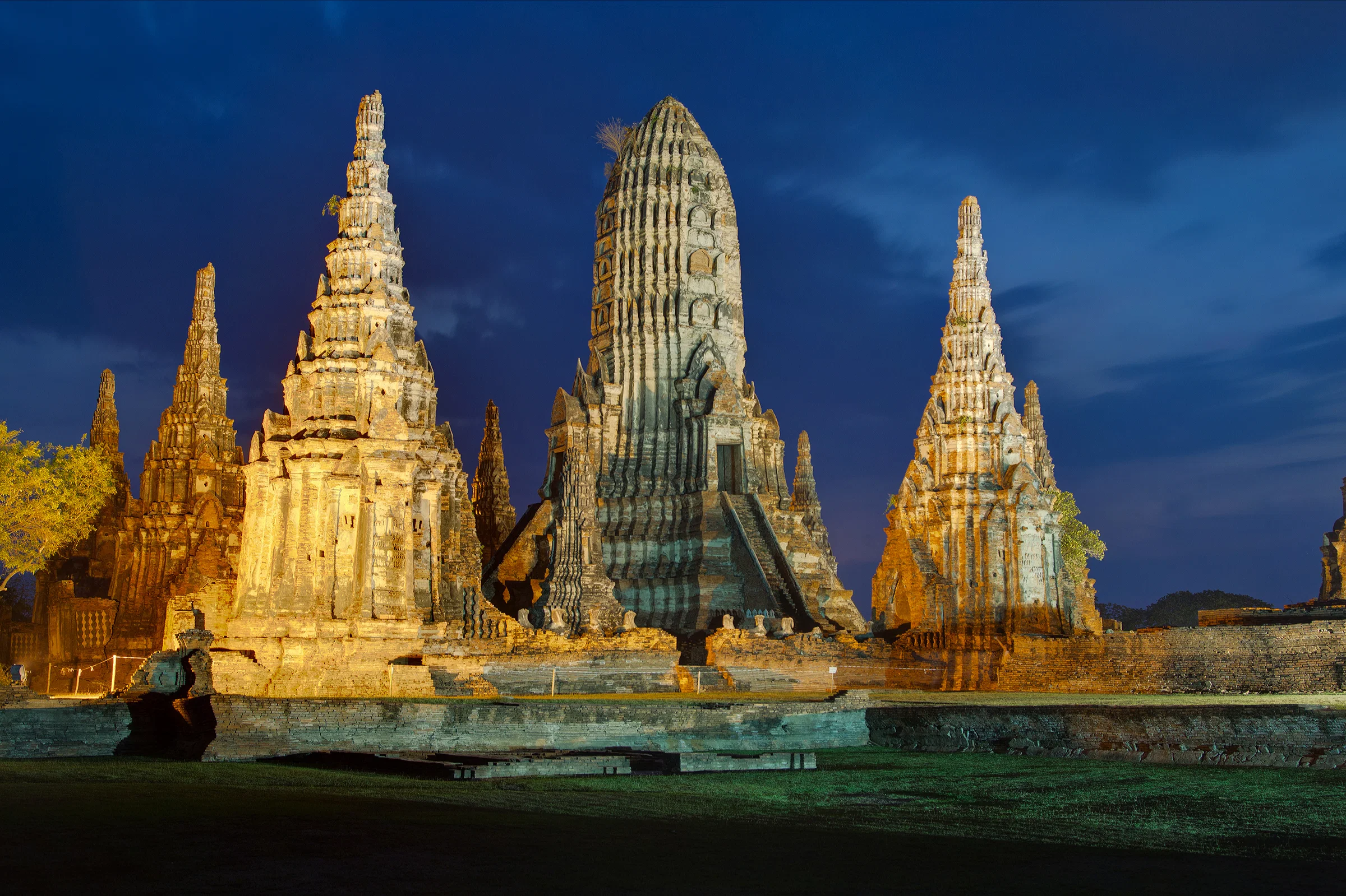 The prangs of Wat Chaiwatthanaram, Ayutthaya, at dusk