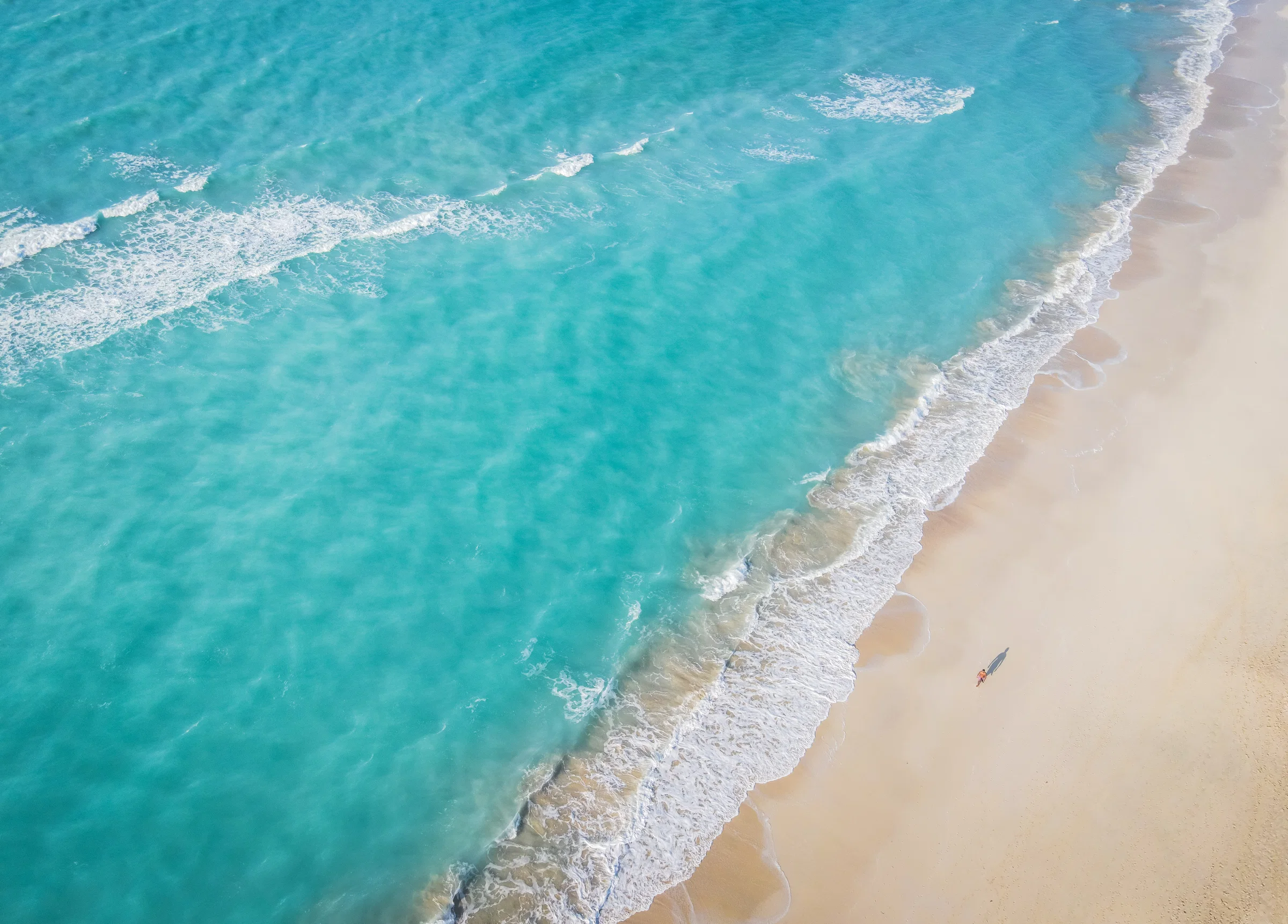 Aerial view of turquoise water and white sand on Saadiyat Island, Abu Dhabi