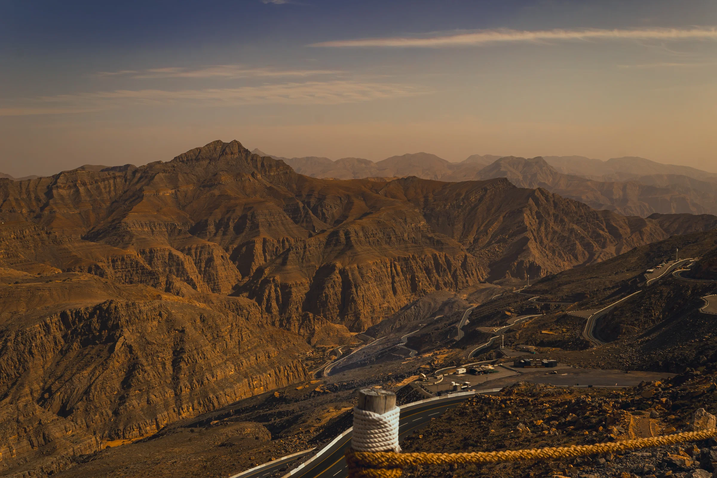 The Hajar Mountains at sunset from Jebel Jais, Ras Al Khaimah
